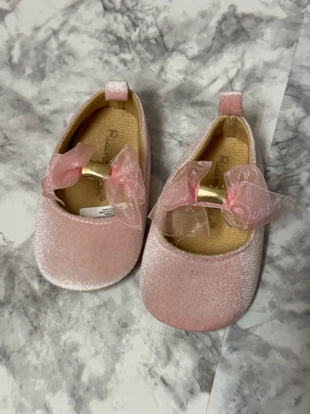 Rising Star Pink Velvet Bow Baby Mary Jane Shoes